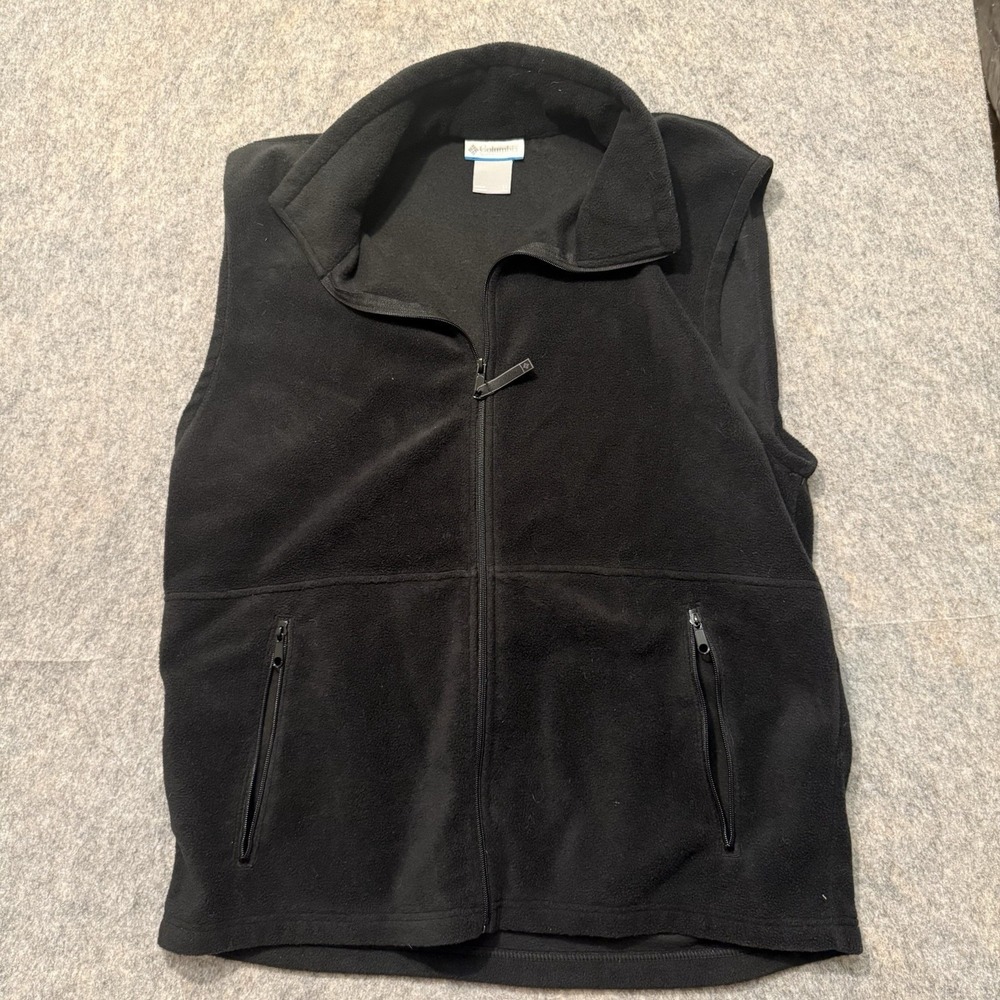 Columbia Sportswear Fleece Vest Mens Large Black Full Zip Outdoor Hiking Pockets